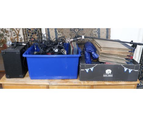 A lot comprising Meridian stage pro AK15G portable amplifier, KAM professional series dynamic microphone, Takstar pro-42 dyna