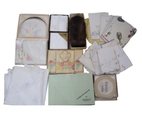 Boxed and loose table linen, handkerchiefs etc Condition Report:Available upon request