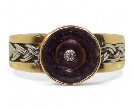 A 9ct gold Glen Lehrer amethyst and diamond ring, with white gold braided shoulder detail. Size S1/2, weight 4.9gms Condition
