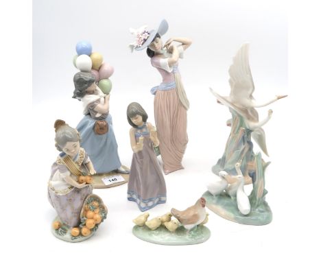 A collection of Lladro and Nao figures of girls and birds including a Sad Clown head, all with boxes Condition Report:Availab