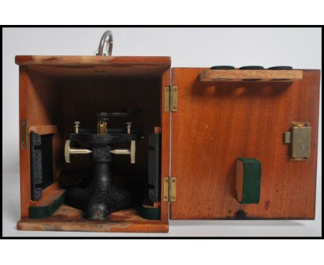 A vintage 20th century Prior London cased microscope No 16380 having UBHSI and HSI objective lenses. Measures 16cms high.