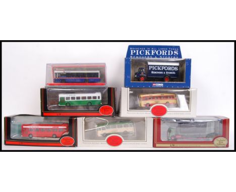 A collection of 7x 1/76 scale Gilbow Exclusive First Edition &amp; Corgi diecast model buses to include; 17206 Leyland Midlan