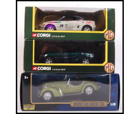 Two 1/18 scale MGF Collection diecast model MG's to include models; 46702 MGF Japan Racing &amp; 95102 MGF Open Top. Also to 