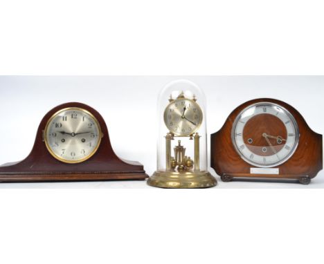 A collection of items to include two mantle clocks one with notation on 45 years service from BR, an Anniversary clock, two b
