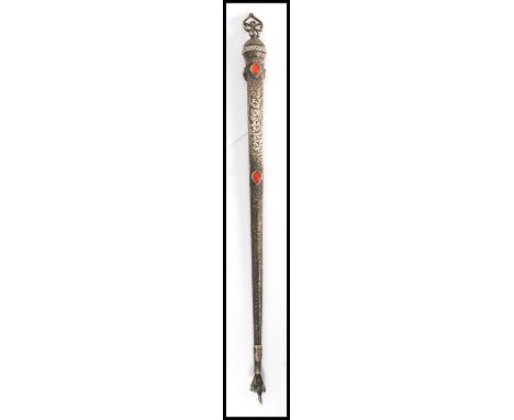 A possible Russian silver Yad / Torah pointing stick 19th / 20th century the tapering handle and stem having stunning chase d
