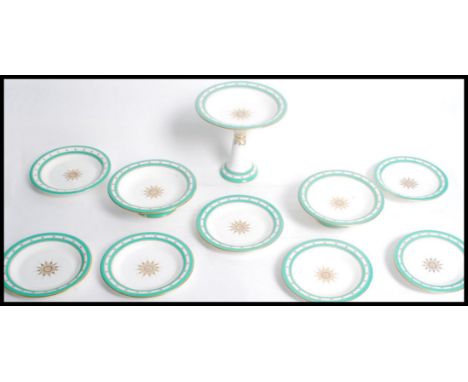 A late 19th / early 20th century Victorian Worcester dessert set consisting of seven plates with two short tazzas and a tall 