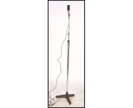 A vintage 20th century 1930's Grampion microphone mic stand Gr1/L raised on a tripod base.