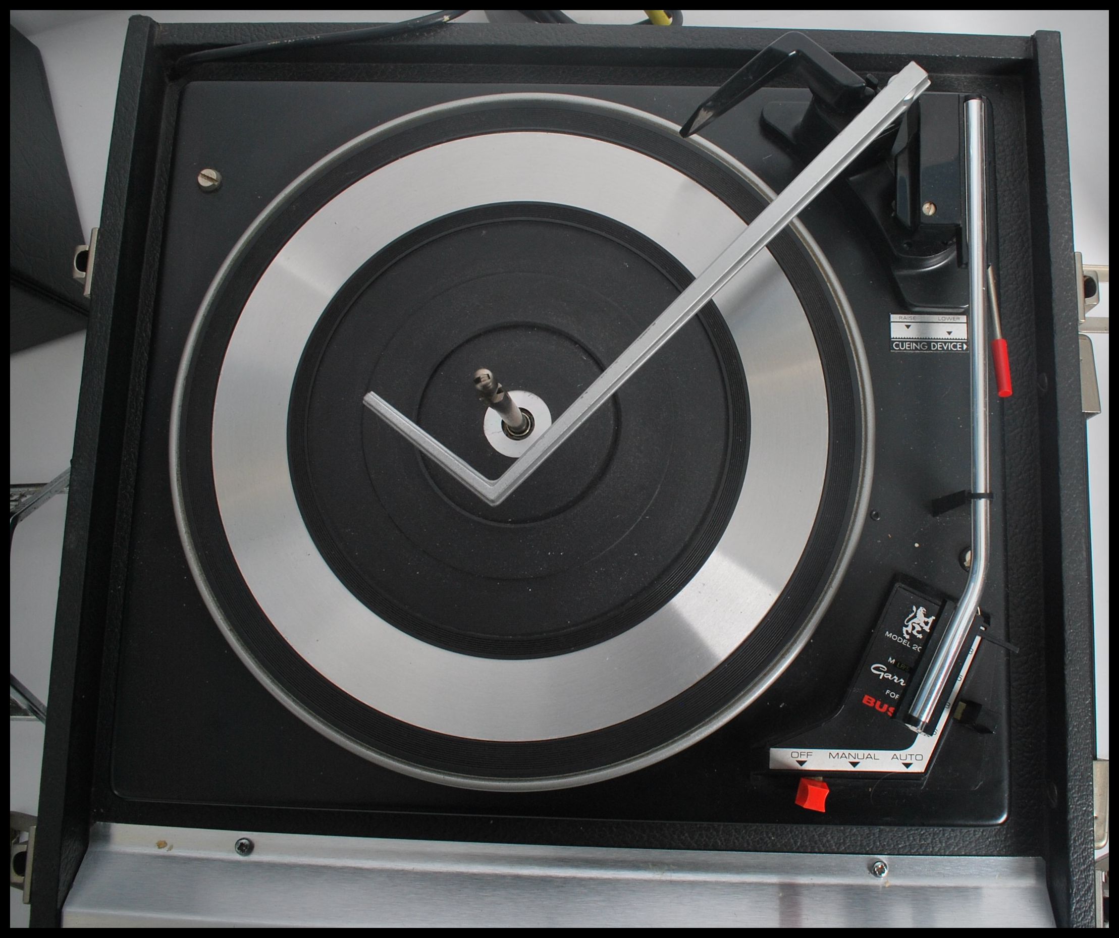 A retro portable Bush transistor stereo / record player having two
