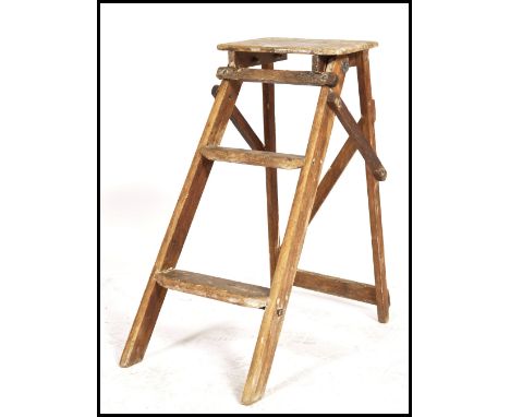 A pair of vintage industrial folding wooden&nbsp; step ladder / library steps / shop ladder,&nbsp;&nbsp;pine wood step ladder