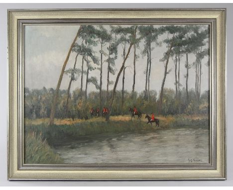 Lucas, Georg (Paderborn 1893 - 1983 Schloss Hamborn)Gemälde "Parforcejagd in der Senne", Öl auf Leinwand, Jagdteilnehmer an e