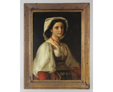 Oehmichen, Hugo (Borsdorf bei Leipzig 1843 - 1932 Düsseldorf)Gemälde, Öl auf Leinwand auf Holz, Portrait einer jungen Italien