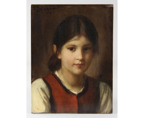 Defregger, Franz von (Stronach 1835 - 1921 München)Gemälde, Portrait einer jungen Tirolerin, Öl auf Holz (Mahagoni), oben lin