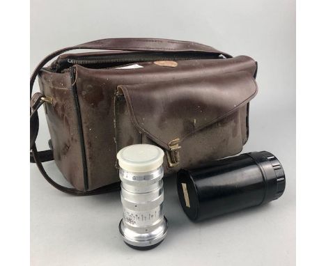 RUSSIAN CAMERA LENS, along with other lenses, camera accessories, contained in a leather carry case