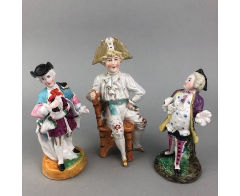 CERAMIC FIGURE OF A SEATED GENTLEMAN, 16cm high, along with other ceramic figures (7)
