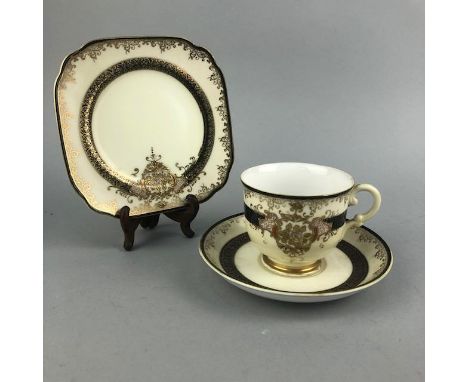 DECORATIVE HAND PAINTED PART TEA SERVICE, with cream and gilt decoration