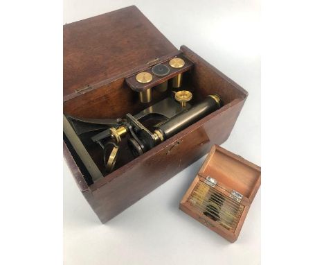 R&amp;J BECK MICROSCOPE, in wood box, with accessories and slides