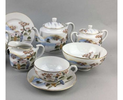 JAPANESE EGGSHELL PART TEA SERVICE, decorated with figural scenes