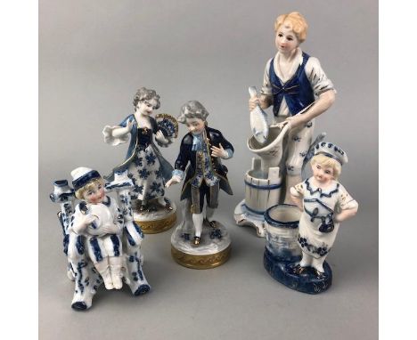 CERAMIC FIGURE OF A GENTLEMAN, 15cm high, along with other figures (7)