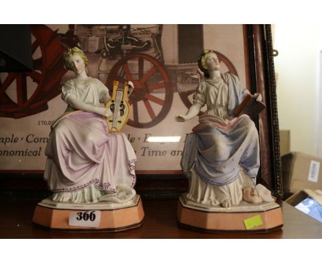 Pair of French Bisque Classical Figures of a Harp player and Theatrical reader 