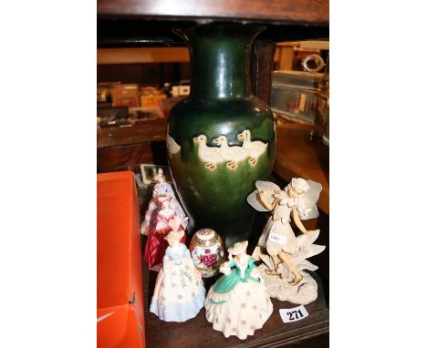 Collection of Ceramics to include Royal Worcester Figurines, Large Pottery Vase with Duck decoration etc