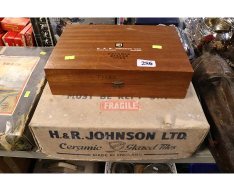 Box of Wooden H &amp; R Johnson Ceramic Glazed Tiles Tradesmans samples 