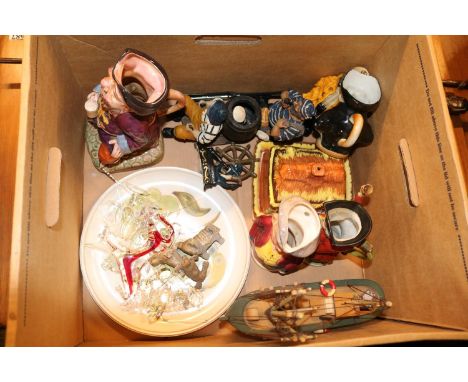 Collection of assorted Ceramics and glassware to include Toby Jugs, Glass Figures etc