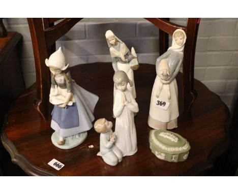 Collection of assorted Ceramics to include Lladro figures and a Wedgwood Jasperware lidded pot 