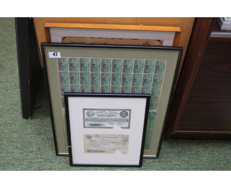 Framed Stamford, Spalding &amp; Boston Bankers Company £5 Note, Wisbech &amp; Lincolnshire Bank £5 Note, Rock Island Peoria &