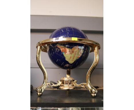 Gemstone Globe with Brass mount and compass base. 312cm in Height 