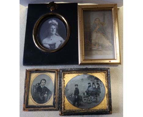 Two Victorian&nbsp;daguerreotypes, a portrait of a child and another of three children in a trap pulled by goats with a child