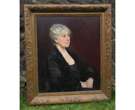 An English School, oil on canvas, portrait of Lady Clode, wearing black, 29ins x 24ins