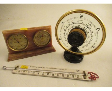 A Jaejer barometer, a Negretti and Zambra thermometer together with a British&nbsp; Rototherme thermometer and hydrometer.&nb