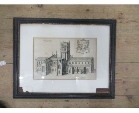 Daniel King, after Newcourt, an Antique black and white print of Worcester cathedral, 8ins x 12ins