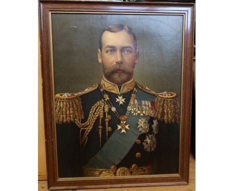 A framed colour print, portrait of King George V, 26.5ins x 20ins