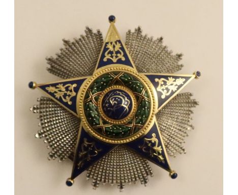 An Egyptian Order of Ismail breast badge, by Lattes, in gold, silver and enamel, maker mark stamped to reverse, Egyptian mark