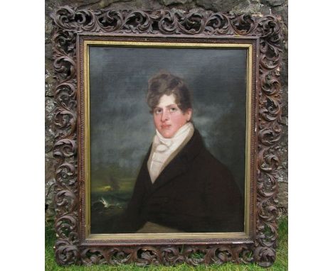 An English School, oil on canvas, portrait of George John Clode, son of George Clode, wearing a white cravat and black jacket