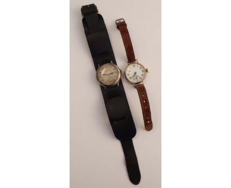 A 9ct gold cased lady's wrist watch, with white enamel dial, Arabic numerals and subsidiary dial, no 556 338, London 1915, on