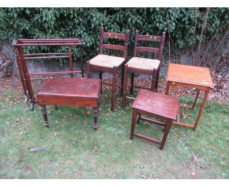 A collection of furniture, to include two towel rails, two occasional tables, a commode and two stools