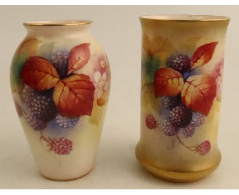 Two Royal Worcester vases, decorated with Autumnal leaves and berries by K Blake, shape numbers G461 and 2510 - age not speci