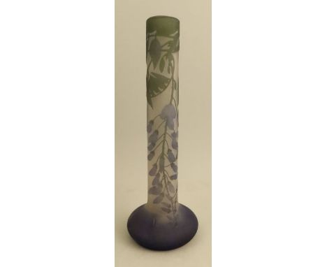 A Galle cameo glass vase, in purple and greens, etched with flower heads and foliage, height 13.25ins&nbsp; &nbsp;