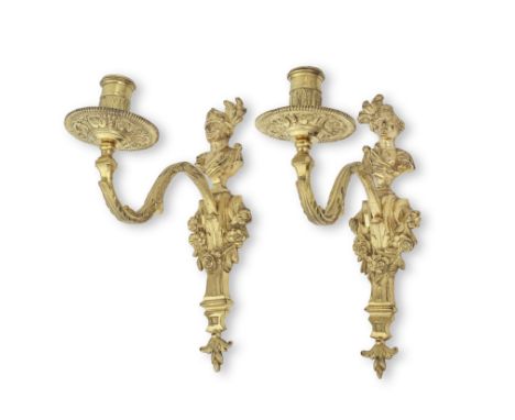 A pair of French gilt bronze wall single light appliquesin the Régence taste, possibly early 18th centurythe acanthus S scrol