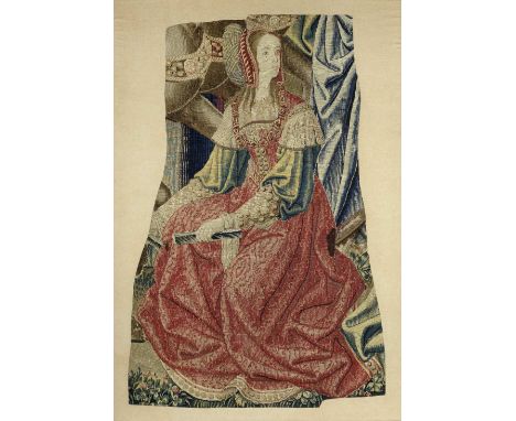 An arresting Franco Flemish tapestry fragment of a seated noblewomanProbably 16th century Depicting a portion of the Triumph 