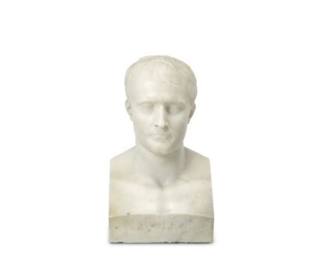 After Antoine-Denis Chaudet (1763-1810): A first half 19th century carved white marble portrait bust of NapoleonProbably Ital