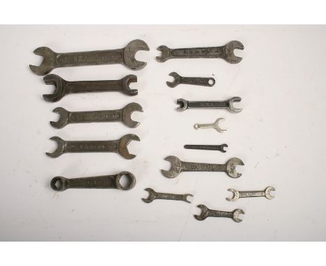 Assorted Rolls-Royce and BSA spanners,comprising 5 spanners marked Rolls-Royce Ltd (one cut down) and 8 BSA spanners (includi