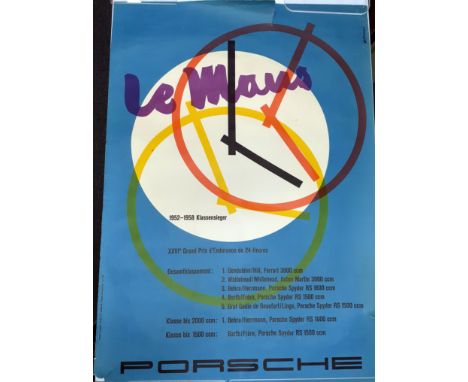 Five Porsche successes posters including Le Mans 24 Hours,comprising 1958 Porsche Le Mans poster, German, with artwork after 