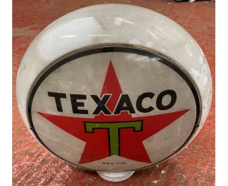 A Texaco glass petrol pump globe,American type, white glass frame with threaded base, applied with 2 circular glass decorated