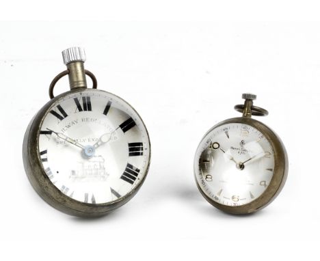 A 'Railway Regulator' glass ball pocket watch and another by Henri Sandoz &amp; Fils,each with Swiss movement, the larger Rai