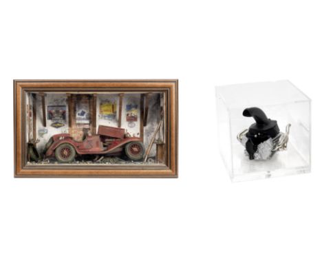 An Alfa Romeo garage diorama by Classic Car Art Ltd,scale model diorama in a Box-Art shadow-box glazed display, depicting the