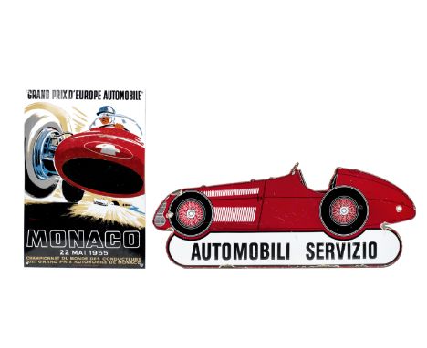 An Alfa Romeo 'Automobili Servizio' enamel sign,single-sided, shaped sign in the form of an Alfa Romeo single-seater race car