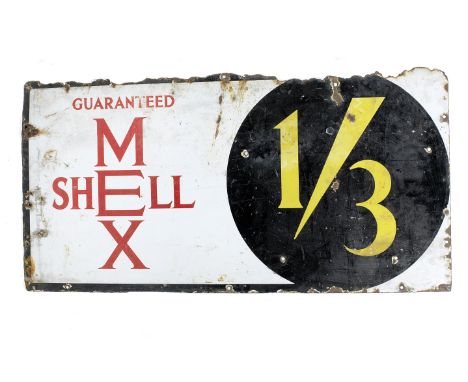A Shellmex 1/3 enamel sign,single-sided, 45 x 91cm, some loss to enamel and rusting. This lot is subject to the following lot